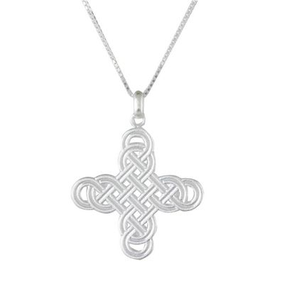 Alternate image for Interconnected Loop Cross Sterling Silver Pendant Necklace Twining Cross