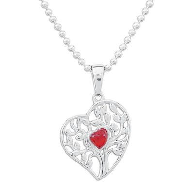 Alternate image for Carnelian Silver Heart Tree of Life-Themed Pendant Necklace Red Tree of Love
