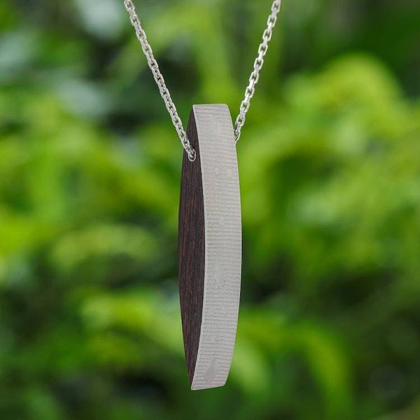 Alternate image for Sterling Silver and Wood Pendant Necklace 2.7 In. Modern Sliver
