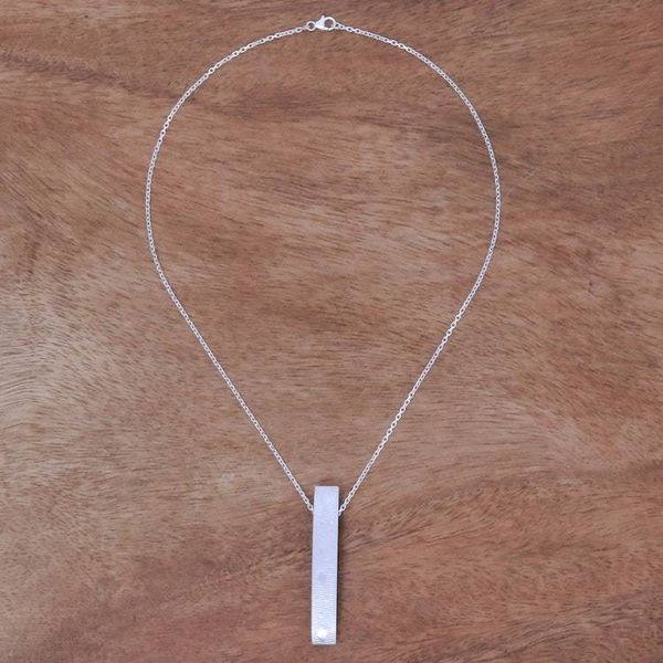 Alternate image for Sterling Silver and Wood Pendant Necklace 2.7 In. Modern Sliver