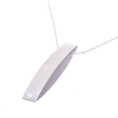 Alternate image for Sterling Silver and Wood Pendant Necklace 2.7 In. Modern Sliver