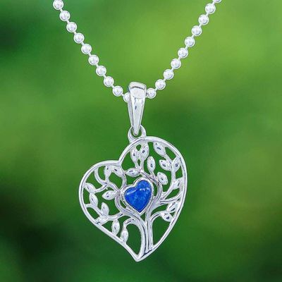 Alternate image for Lapis Lazuli Heart and Tree of Life-Themed Pendant Necklace Blue Tree of Love