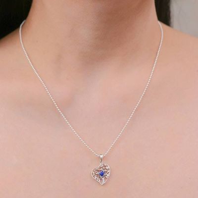 Alternate image for Lapis Lazuli Heart and Tree of Life-Themed Pendant Necklace Blue Tree of Love