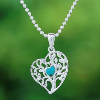 Alternate image for Reconstituted Turquoise Tree of Life Heart Pendant Necklace Green Tree of Love