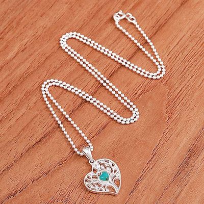 Alternate image for Reconstituted Turquoise Tree of Life Heart Pendant Necklace Green Tree of Love