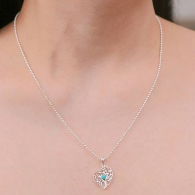 Alternate image for Reconstituted Turquoise Tree of Life Heart Pendant Necklace Green Tree of Love