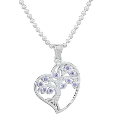 Alternate image for Amethyst Silver Heart Tree of Life-Themed Pendant Necklace Radiant Heart Tree