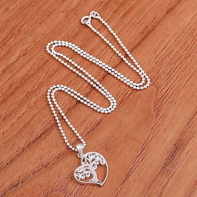 Alternate image for Amethyst Silver Heart Tree of Life-Themed Pendant Necklace Radiant Heart Tree