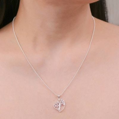Alternate image for Amethyst Silver Heart Tree of Life-Themed Pendant Necklace Radiant Heart Tree