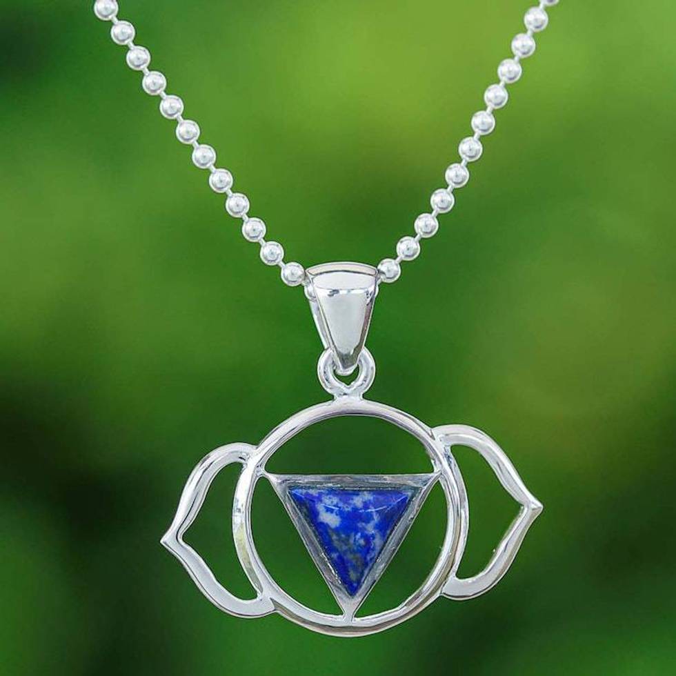 Semi-Abstract Elephant-Themed Lapis Lazuli Pendant Necklace 'Giant Intellect'