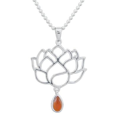 Alternate image for Openwork Carnelian Silver Chakra Floral Pendant Necklace Orange Chakra Bloom