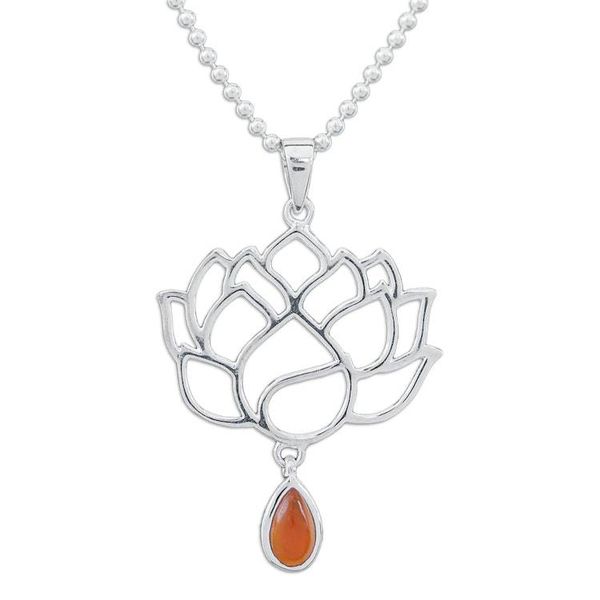 Alternate image for Openwork Carnelian Silver Chakra Floral Pendant Necklace Orange Chakra Bloom