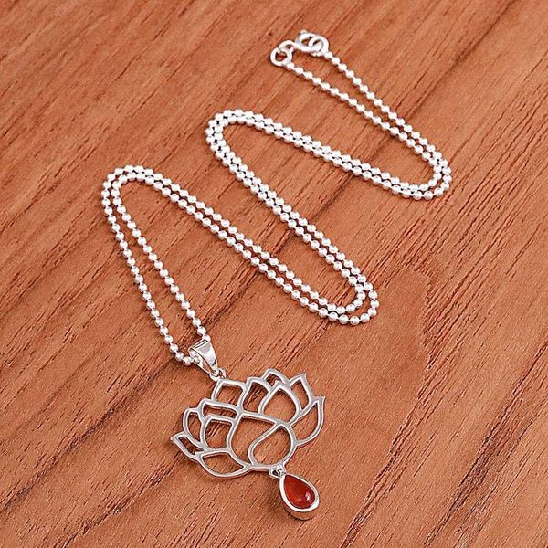 Alternate image for Openwork Carnelian Silver Chakra Floral Pendant Necklace Orange Chakra Bloom