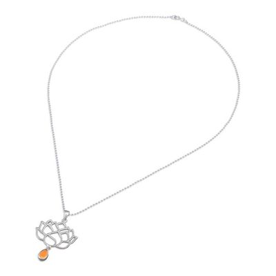 Alternate image for Openwork Carnelian Silver Chakra Floral Pendant Necklace Orange Chakra Bloom