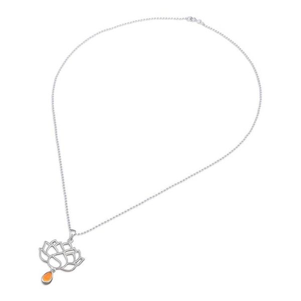 Alternate image for Openwork Carnelian Silver Chakra Floral Pendant Necklace Orange Chakra Bloom