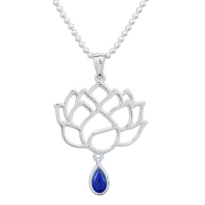 Alternate image for Lapis Lazuli Sterling Silver Chakra Floral Pendant Necklace Blue Chakra Bloom
