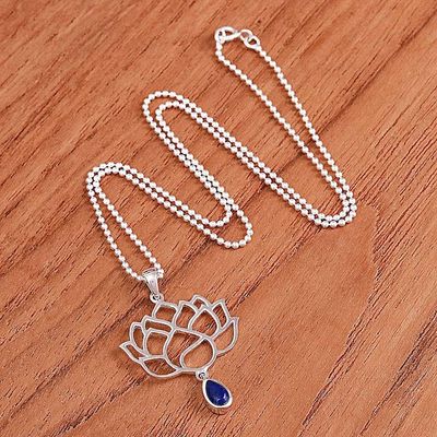 Alternate image for Lapis Lazuli Sterling Silver Chakra Floral Pendant Necklace Blue Chakra Bloom