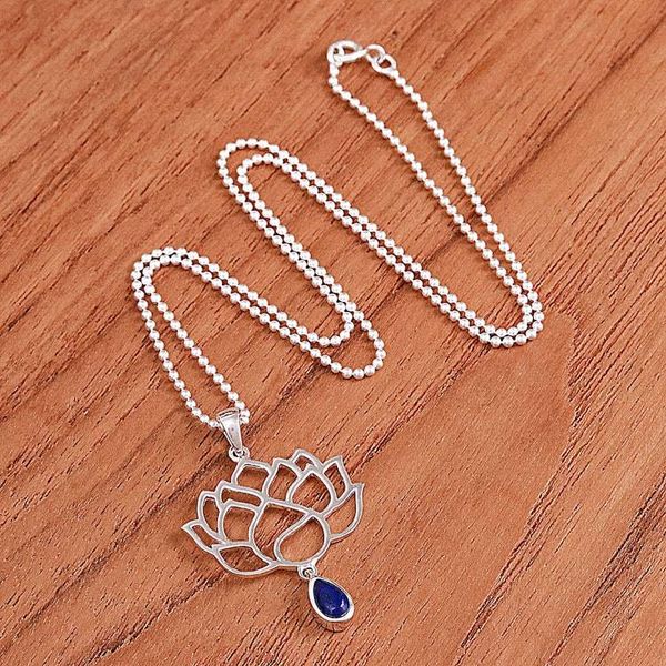 Alternate image for Lapis Lazuli Sterling Silver Chakra Floral Pendant Necklace Blue Chakra Bloom