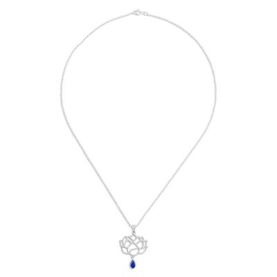 Alternate image for Lapis Lazuli Sterling Silver Chakra Floral Pendant Necklace Blue Chakra Bloom