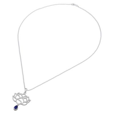 Alternate image for Lapis Lazuli Sterling Silver Chakra Floral Pendant Necklace Blue Chakra Bloom