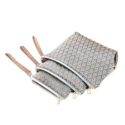 Alternate image for Set of 3 Handmade Thai Cosmetic Bags in Grey and Yellow Baroque Trio