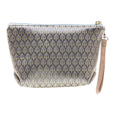 Alternate image for Set of 3 Handmade Thai Cosmetic Bags in Grey and Yellow Baroque Trio