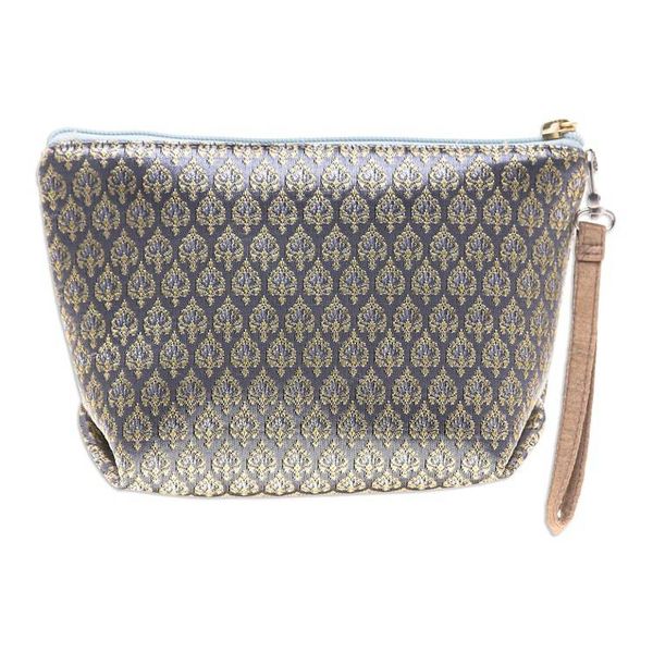 Alternate image for Set of 3 Handmade Thai Cosmetic Bags in Grey and Yellow Baroque Trio