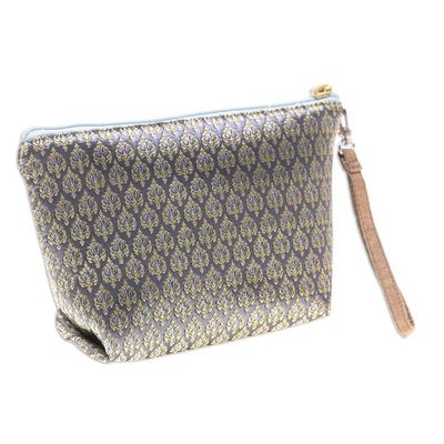 Alternate image for Set of 3 Handmade Thai Cosmetic Bags in Grey and Yellow Baroque Trio
