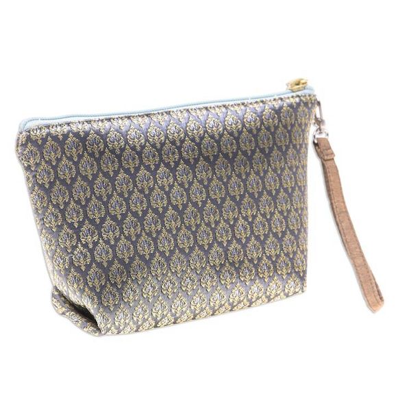 Alternate image for Set of 3 Handmade Thai Cosmetic Bags in Grey and Yellow Baroque Trio