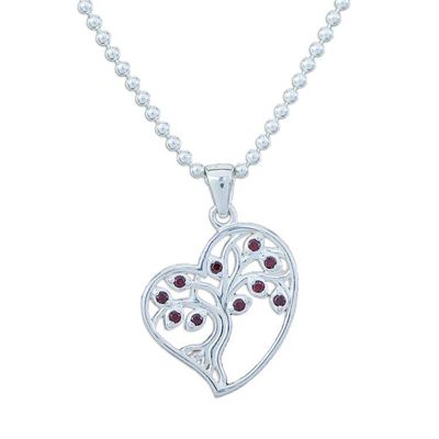 Alternate image for Garnet Silver Heart and Tree of Life-Themed Pendant Necklace Fiery Heart Tree