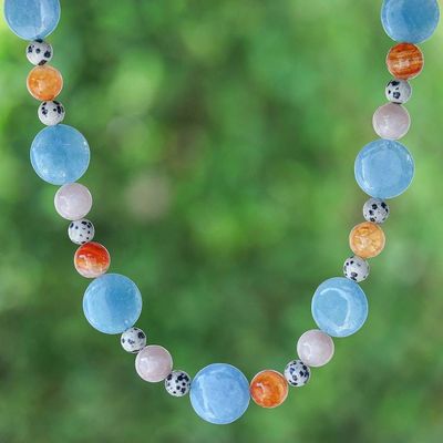 Primary image for Quartz and Jasper Beaded Choker Necklace with Extender Chain Ocean Symphony