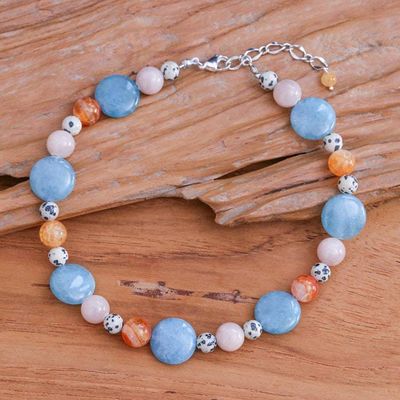 Alternate image for Quartz and Jasper Beaded Choker Necklace with Extender Chain Ocean Symphony
