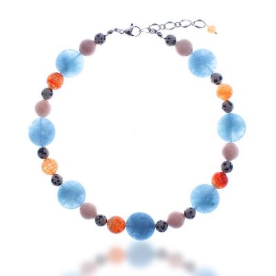 Alternate image for Quartz and Jasper Beaded Choker Necklace with Extender Chain Ocean Symphony