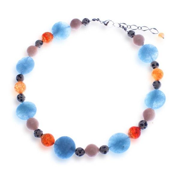 Alternate image for Quartz and Jasper Beaded Choker Necklace with Extender Chain Ocean Symphony