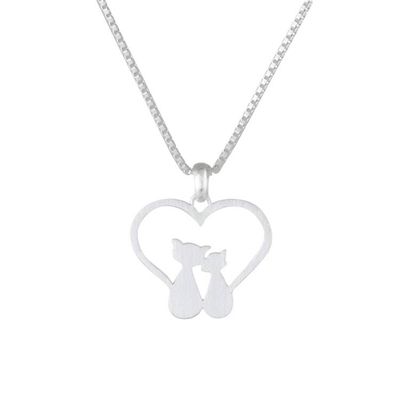 Alternate image for Loving Sterling Silver Cat Pendant Necklace from Thailand Cats in Love
