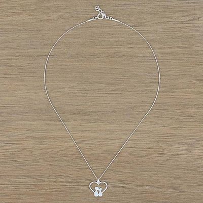 Alternate image for Loving Sterling Silver Cat Pendant Necklace from Thailand Cats in Love