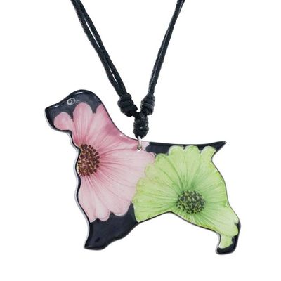 Alternate image for Hand Painted Ceramic Golden Retriever Pendant Necklace Roving Retriever
