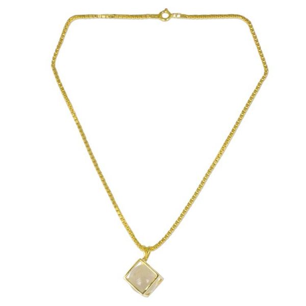 Alternate image for Gold Plated Crystalline Quartz Artisan Crafted Necklace Translucent Raindrop
