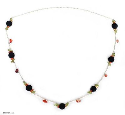 Alternate image for Onyx and Peridot Station Necklace Radiant Night