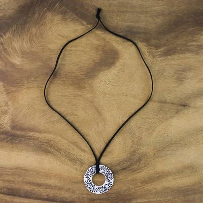 Alternate image for Ceramic Handmade Black and White Floral Pendant Necklace Fern Scrolls