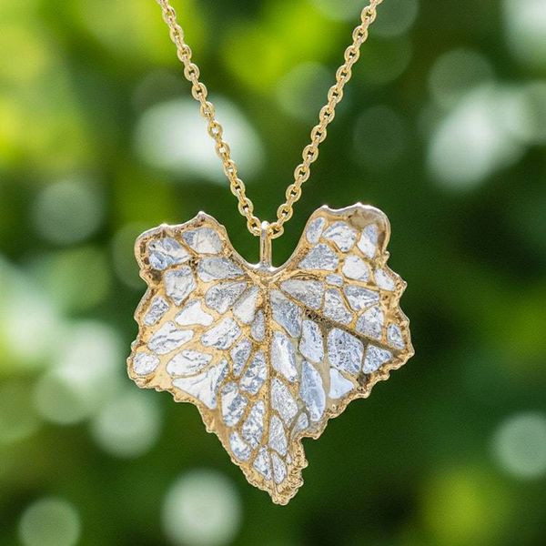 Alternate image for Thai Gold and Silver Plated Natural Melon Leaf Necklace Melon Leaf Harmony