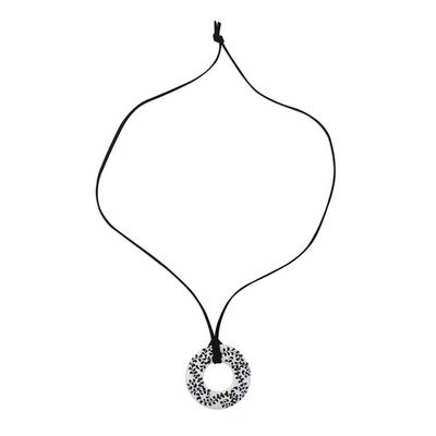 Alternate image for Ceramic Handmade Black and White Floral Pendant Necklace Fern Scrolls
