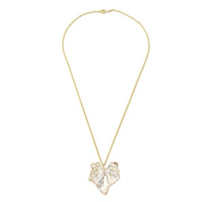 Alternate image for Thai Gold and Silver Plated Natural Melon Leaf Necklace Melon Leaf Harmony