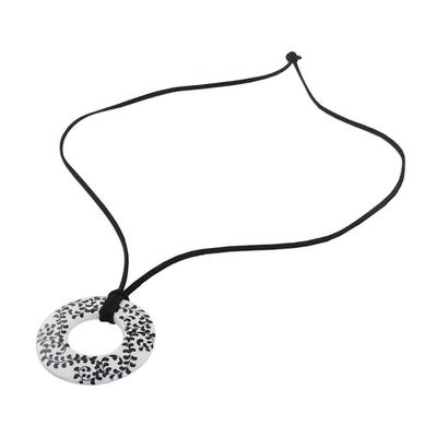 Alternate image for Ceramic Handmade Black and White Floral Pendant Necklace Fern Scrolls