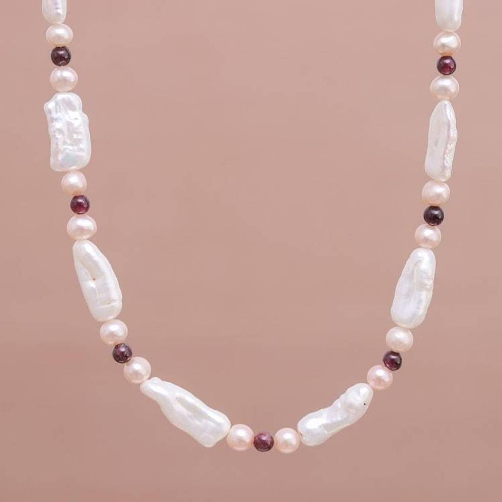 Women's Pearl and Garnet Necklace 'Passion and Purity'