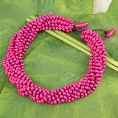 Alternate image for Hot Pink Torsade Necklace Wood Beaded Jewelry Ping Belle
