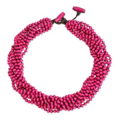 Alternate image for Hot Pink Torsade Necklace Wood Beaded Jewelry Ping Belle