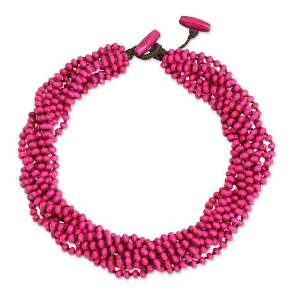 Alternate image for Hot Pink Torsade Necklace Wood Beaded Jewelry Ping Belle