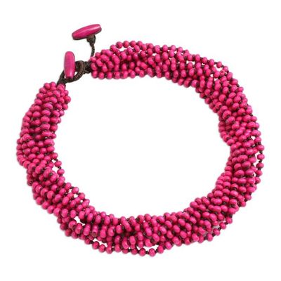 Alternate image for Hot Pink Torsade Necklace Wood Beaded Jewelry Ping Belle