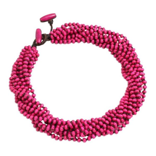 Alternate image for Hot Pink Torsade Necklace Wood Beaded Jewelry Ping Belle